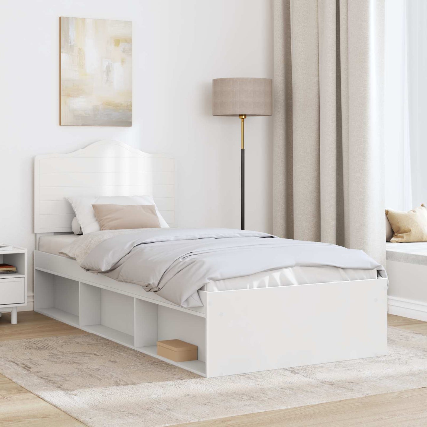 Bed Frame with Headboard White 90 x 200 cm Solid Pine Wood