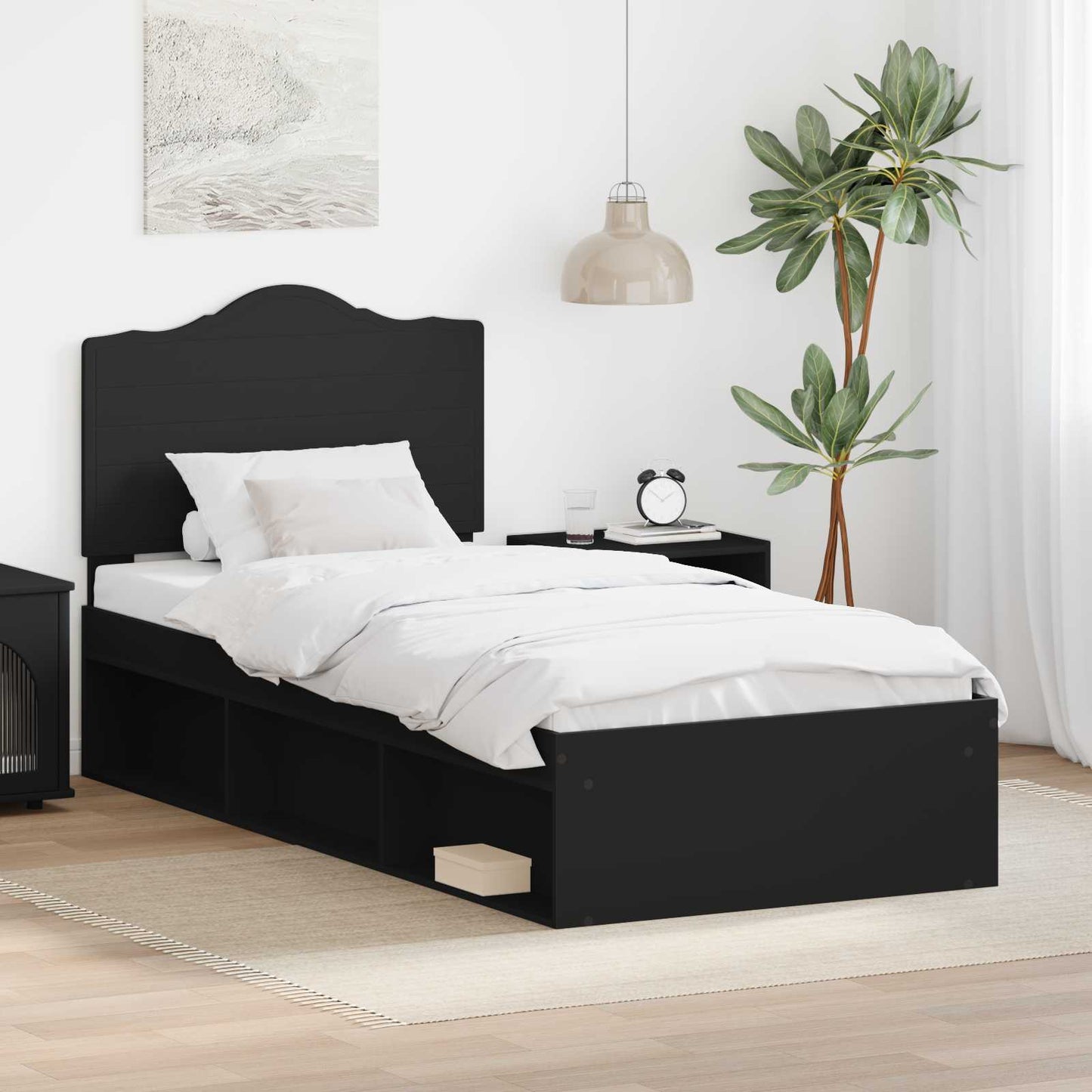 Bed Frame with Headboard Black 90 x 200 cm Solid Pine Wood