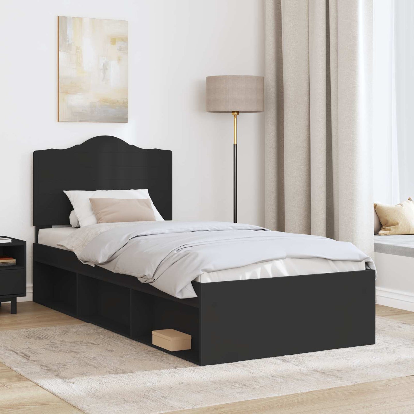 Bed Frame with Headboard Black 90 x 200 cm Solid Pine Wood