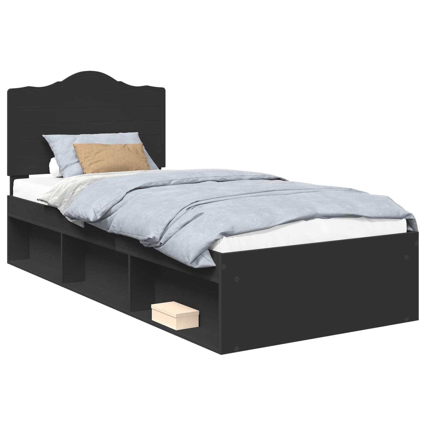 Bed Frame with Headboard Black 90 x 200 cm Solid Pine Wood