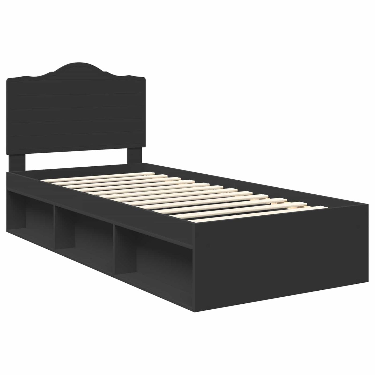 Bed Frame with Headboard Black 90 x 200 cm Solid Pine Wood