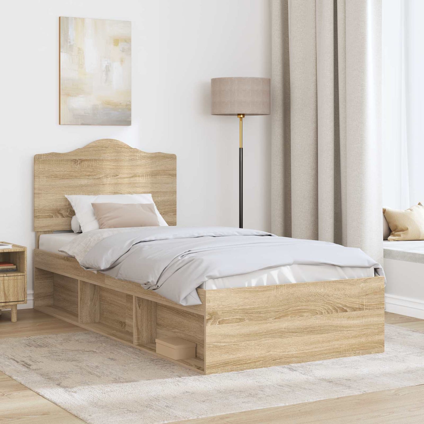 Bed Frame with Headboard Sonoma Oak 90 x 200 cm Solid Pine Wood