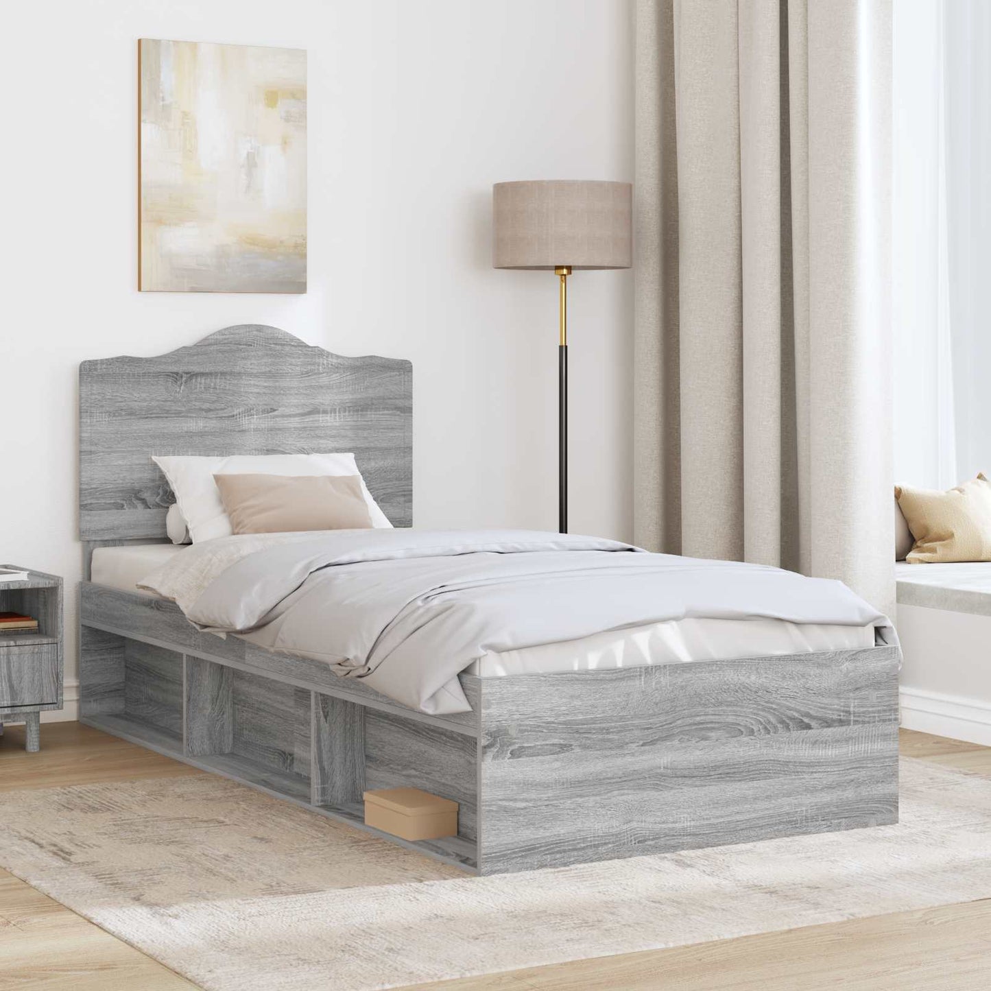 Bed Frame Grey Sonoma 90 x 190 cm Solid Pine Wood