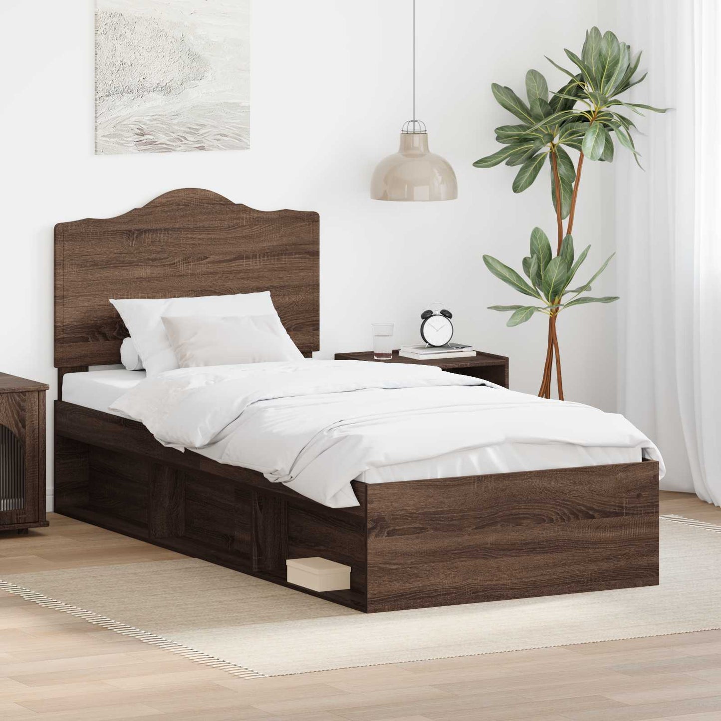Bed Frame with Headboard Brown Oak 90 x 190 cm Solid Pine Wood