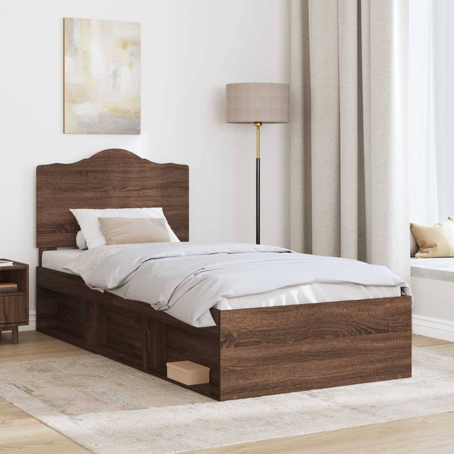 Bed Frame with Headboard Brown Oak 90 x 190 cm Solid Pine Wood