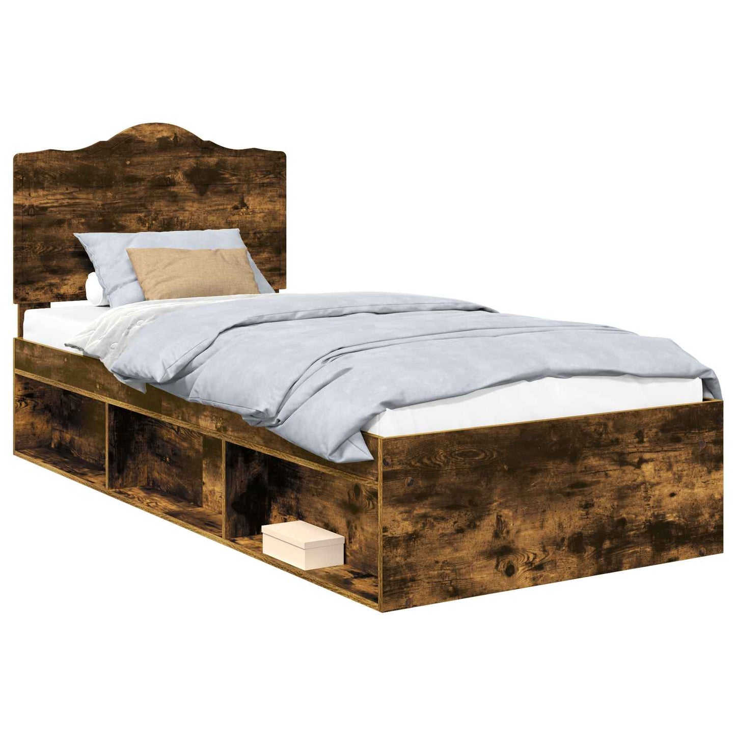 Bed Frame with Headboard Smoked Oak 75 x 190 cm Solid Pine Wood