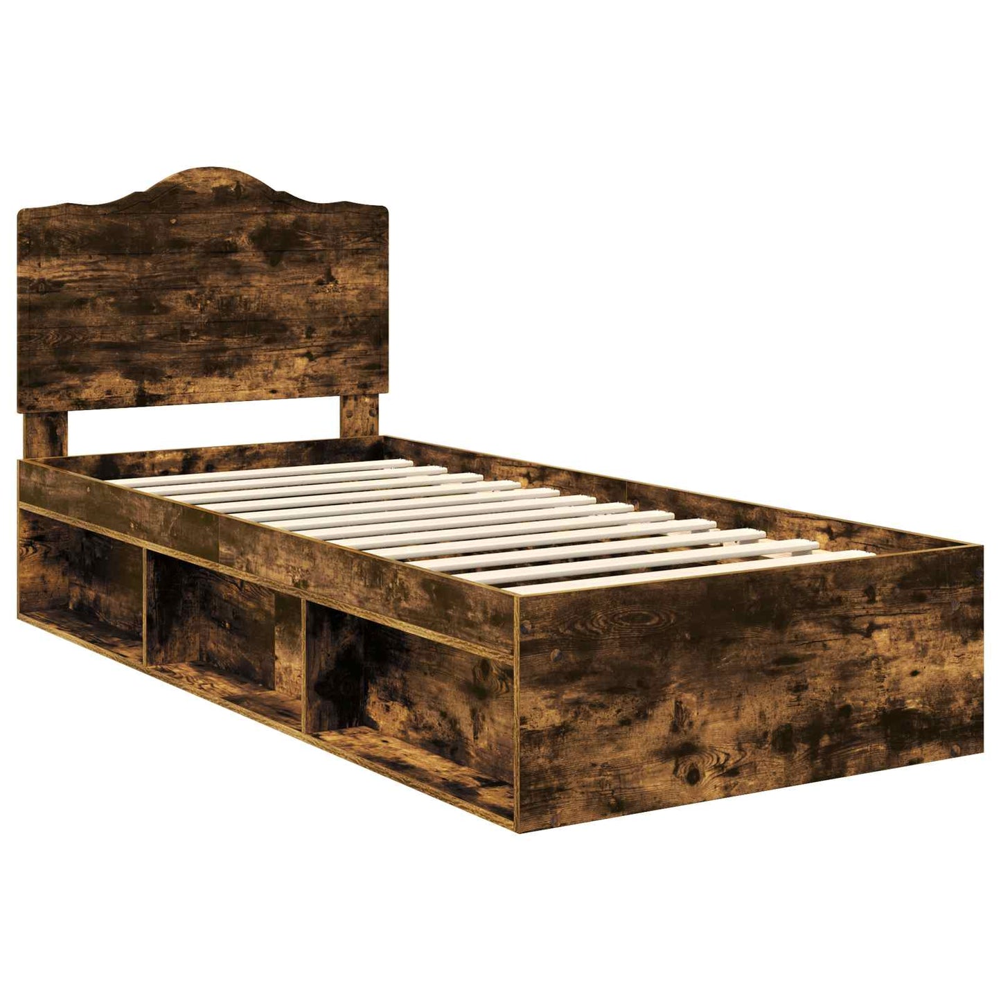 Bed Frame with Headboard Smoked Oak 75 x 190 cm Solid Pine Wood