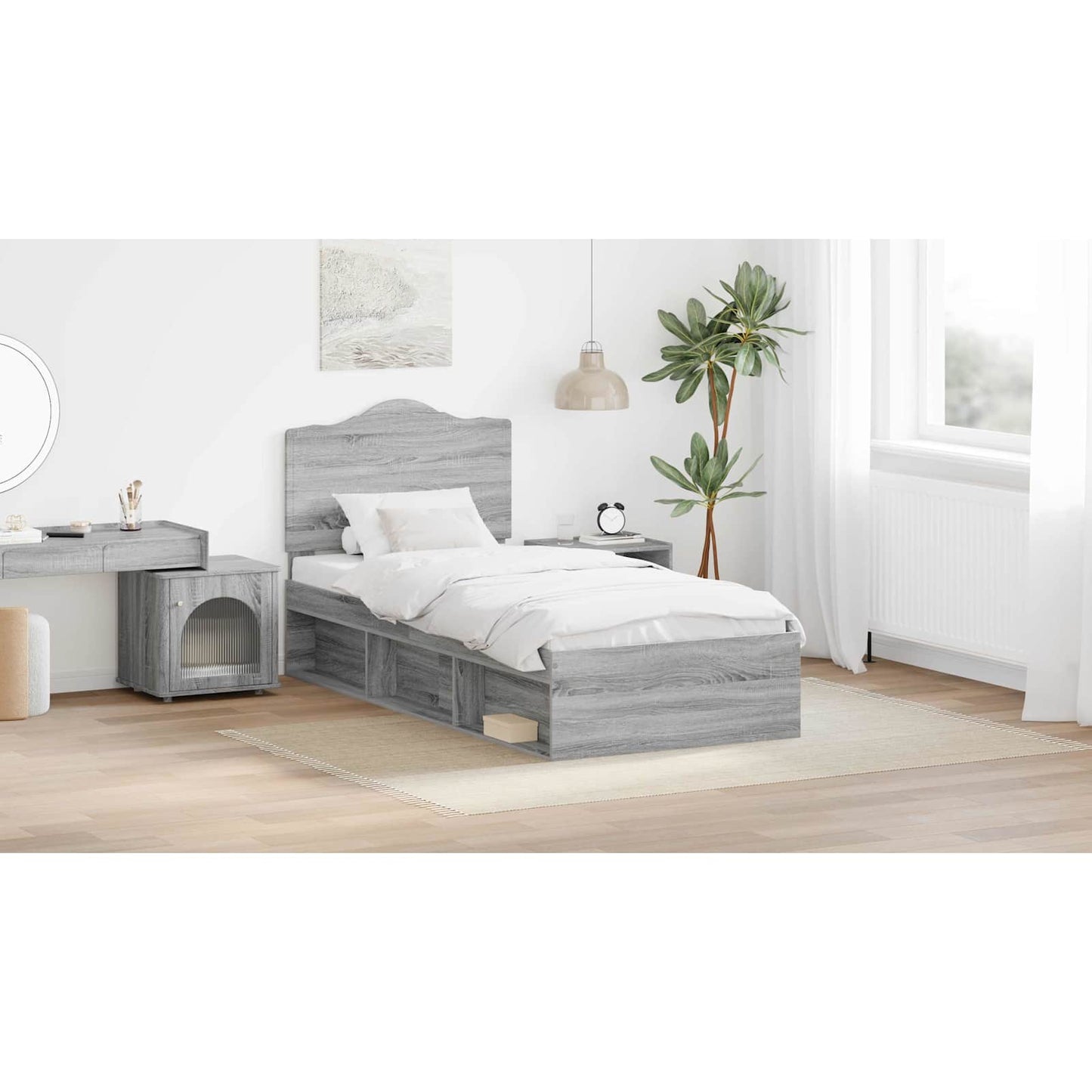 Bed Frame Grey Sonoma 75 x 190 cm Solid Pine Wood