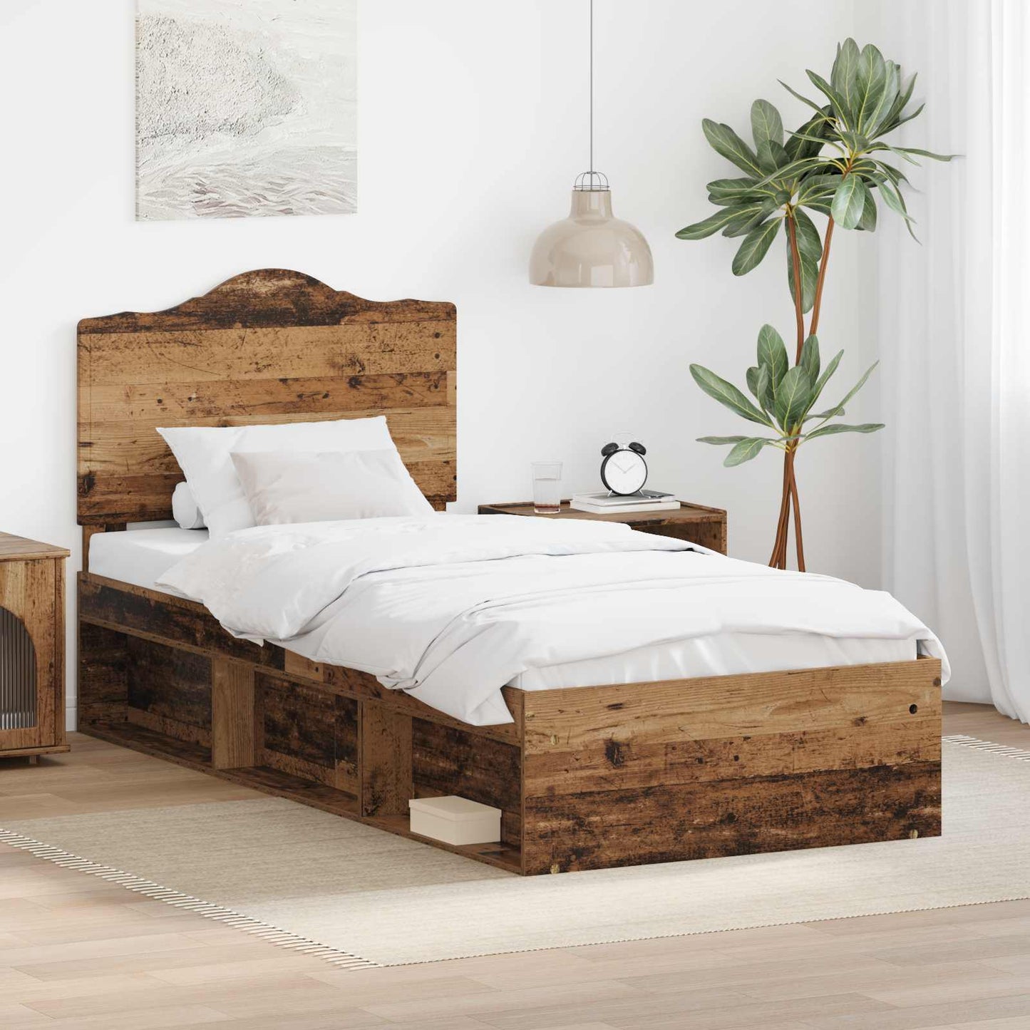 Bed Frame with Headboard Old Wood 75 x 190 cm Solid Pine Wood