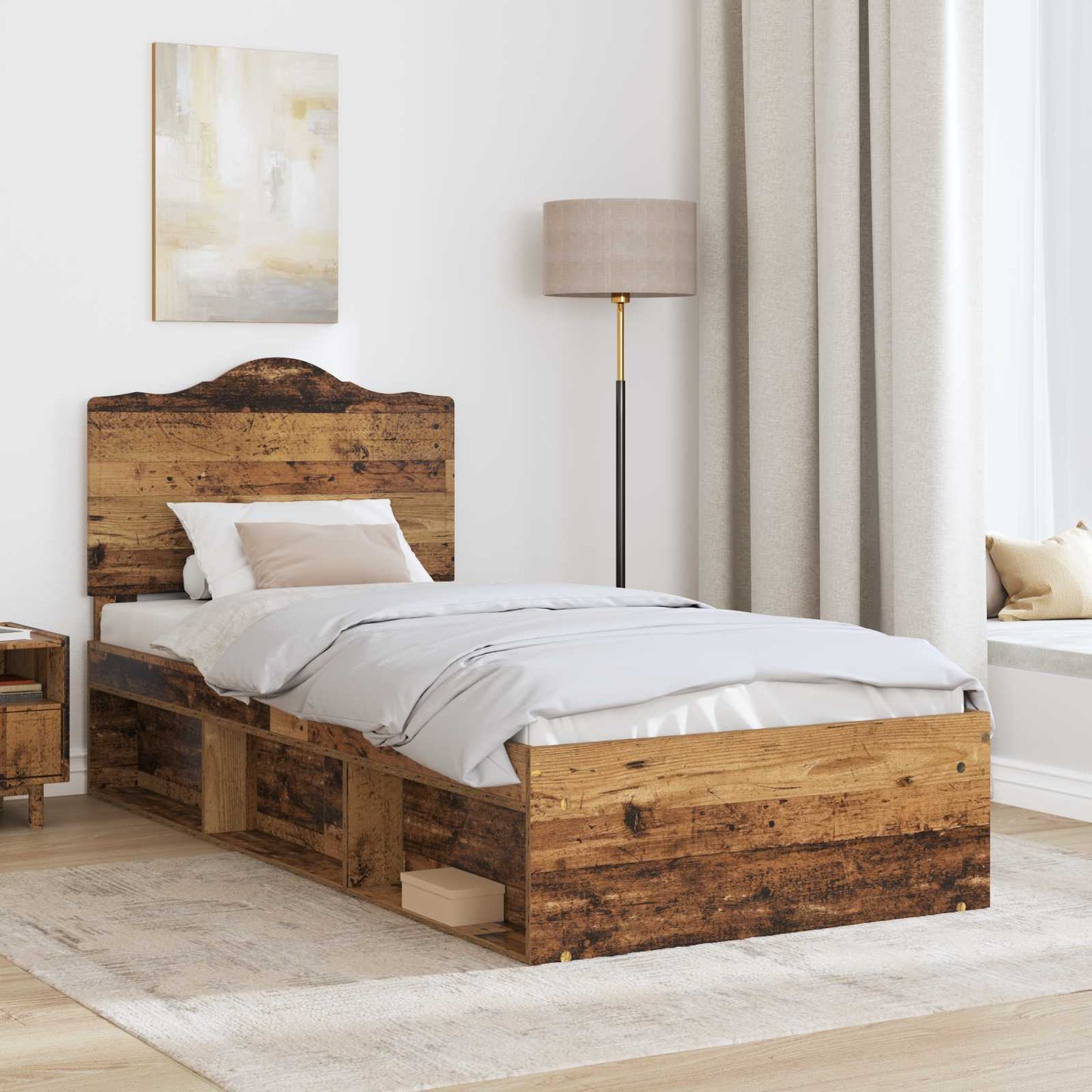 Bed Frame with Headboard Old Wood 75 x 190 cm Solid Pine Wood
