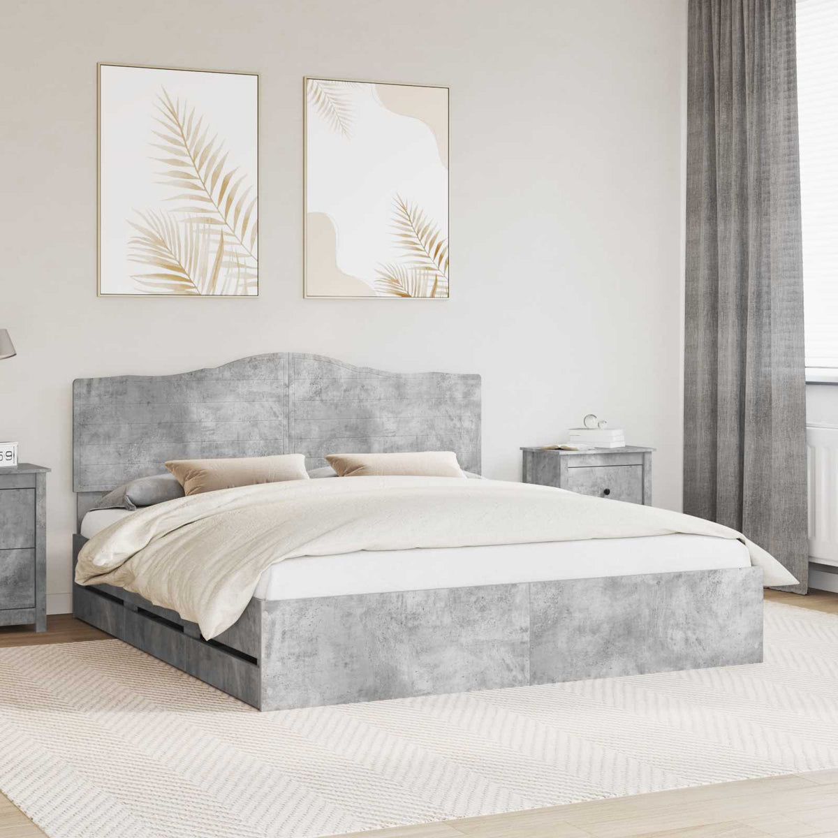 Bed Frame with Drawer Concrete Grey 200 x 200 cm Engineer Wood