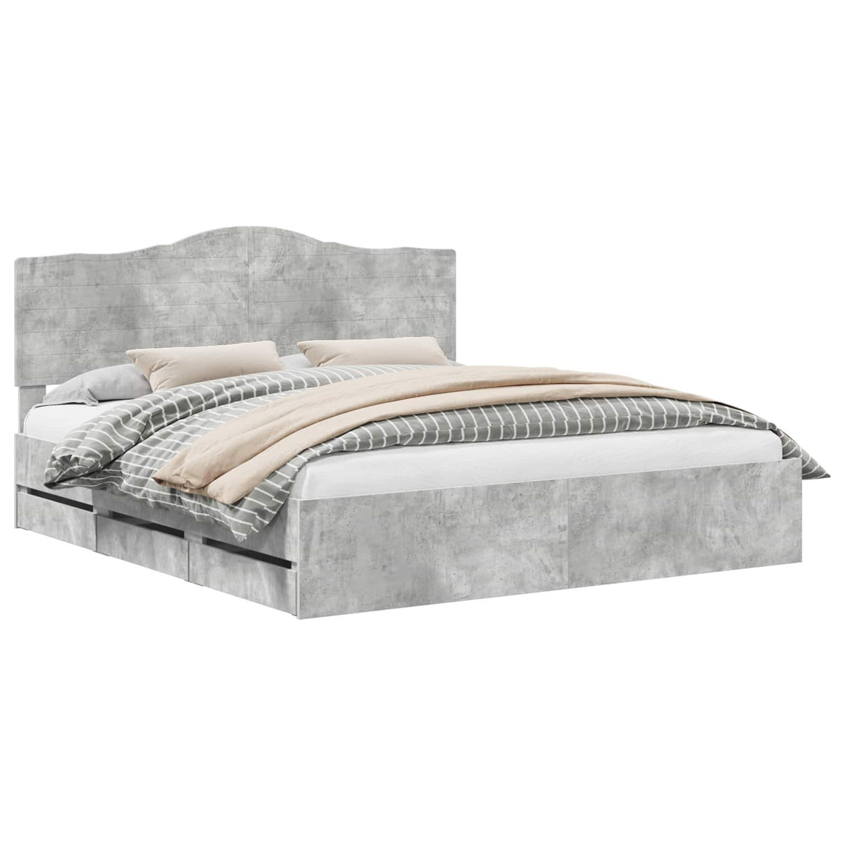 Bed Frame with Drawer Concrete Grey 200 x 200 cm Engineer Wood