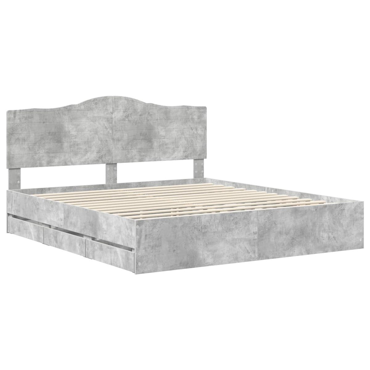 Bed Frame with Drawer Concrete Grey 200 x 200 cm Engineer Wood