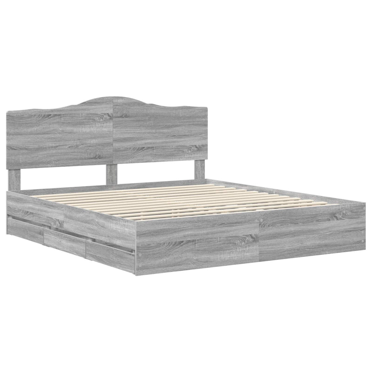 Bed Frame with Drawer Grey Sonoma 200 x 200 cm Engineer Wood