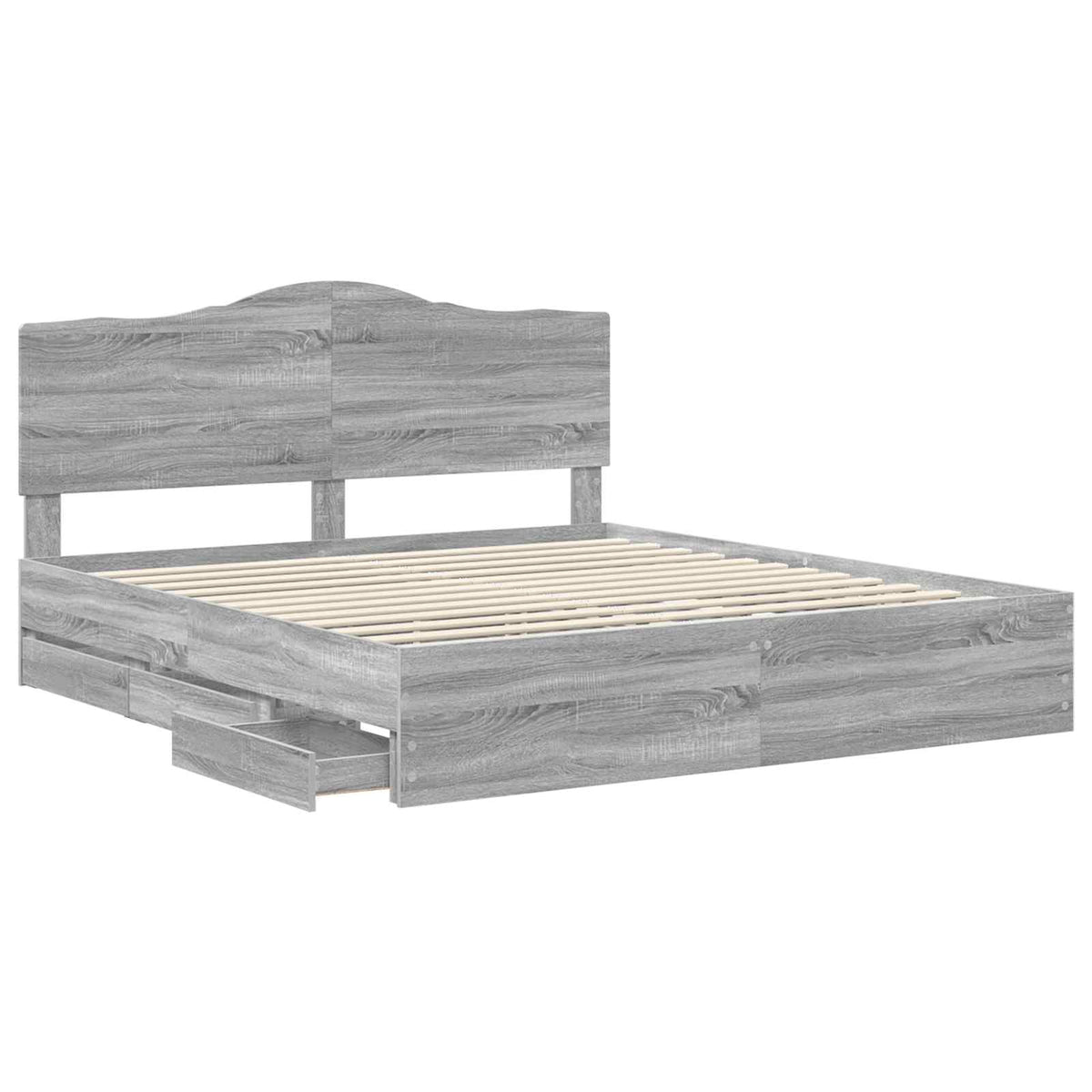 Bed Frame with Drawer Grey Sonoma 200 x 200 cm Engineer Wood