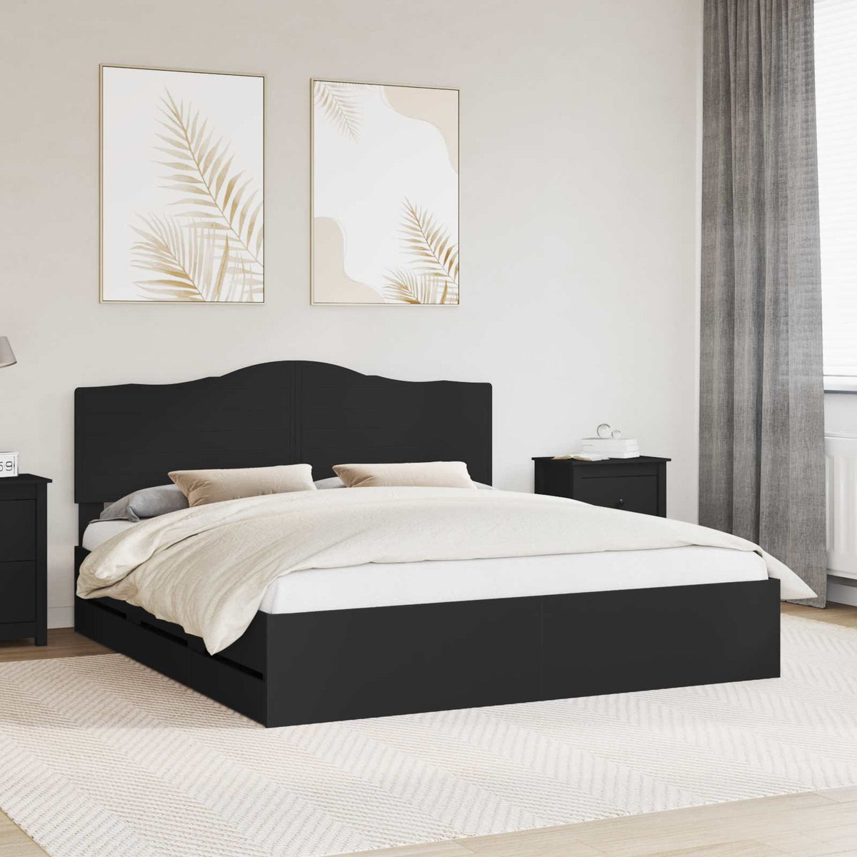 Bed Frame with Drawer Black 180 x 200 cm Engineer Wood