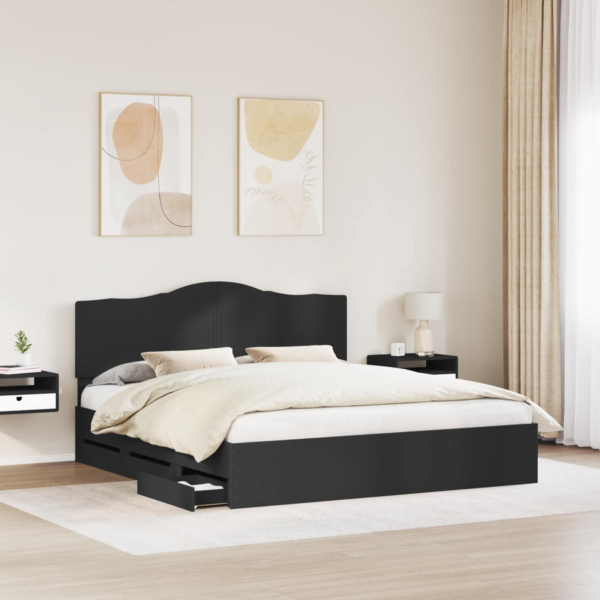 Bed Frame with Drawer Black 180 x 200 cm Engineer Wood