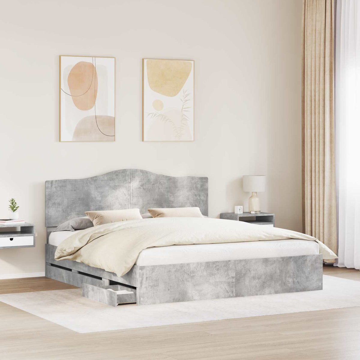 Bed Frame with Drawer Concrete Grey 180 x 200 cm Engineer Wood