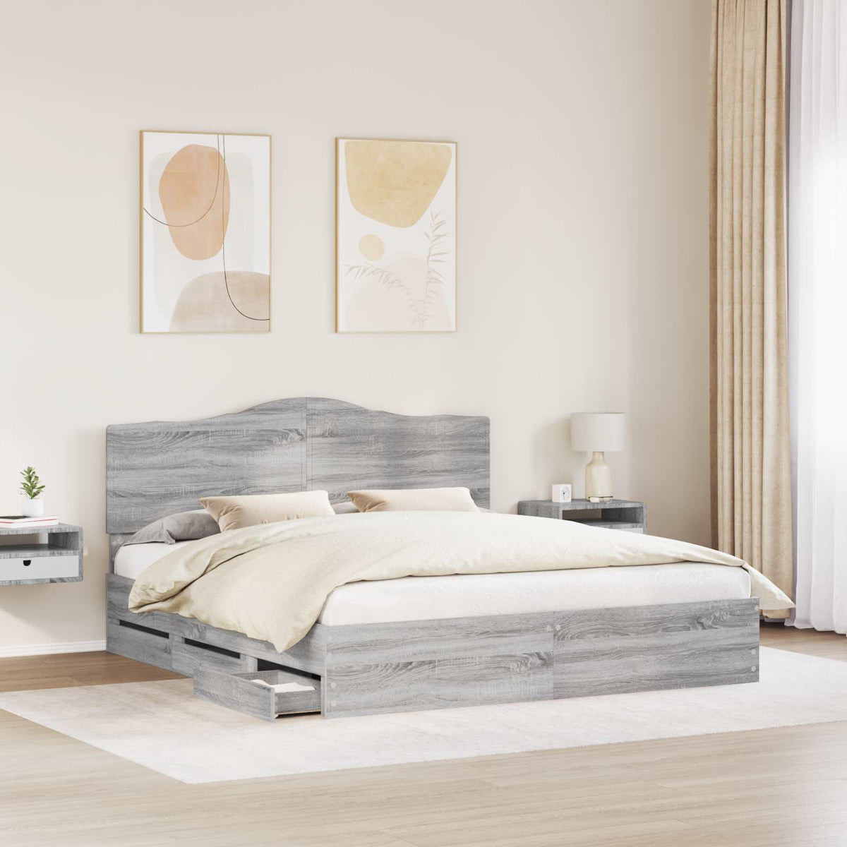 Bed Frame with Drawer Grey Sonoma 180 x 200 cm Engineer Wood