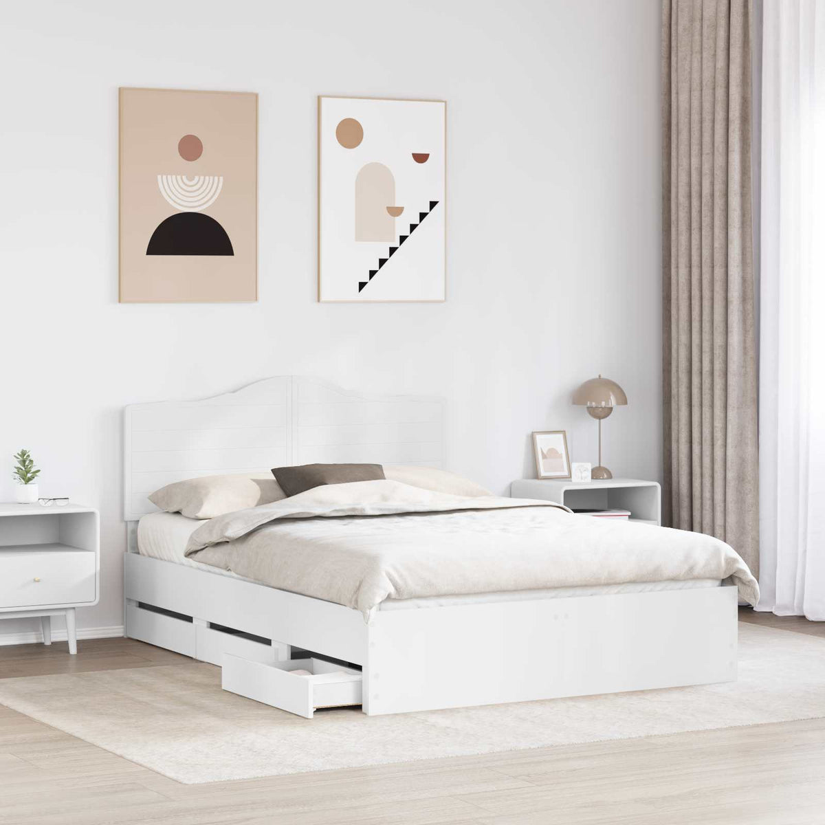Bed Frame with Drawer White 160 x 200 cm Engineer Wood
