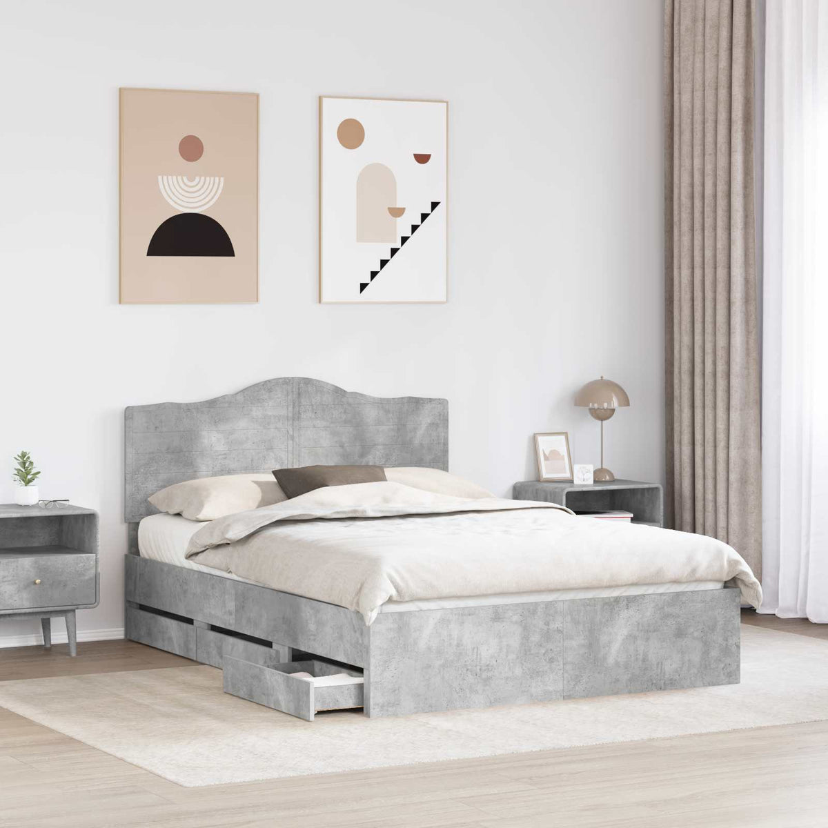 Bed Frame with Drawer Concrete Grey 150 x 200 cm Engineer Wood