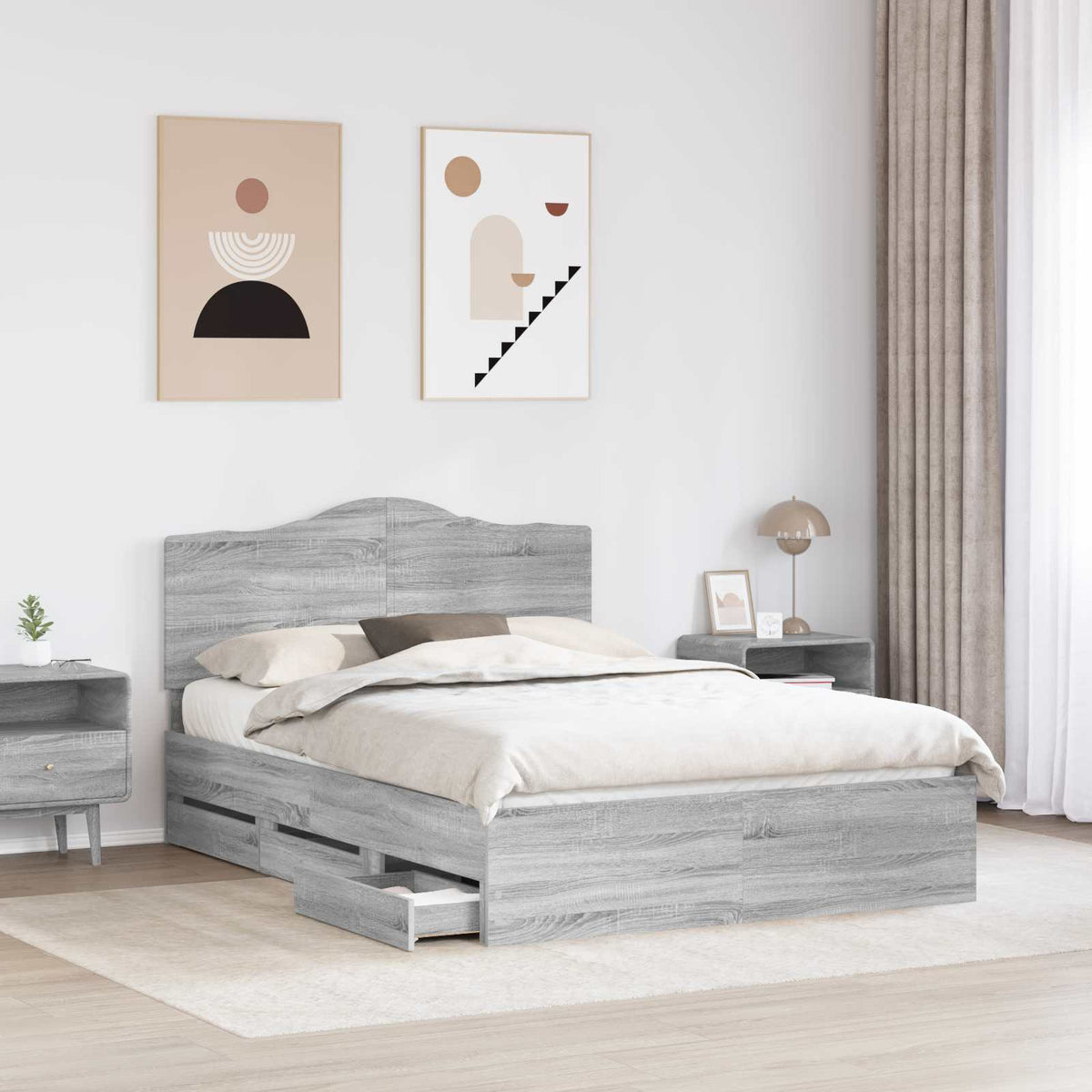 Bed Frame with Drawer Grey Sonoma 150 x 200 cm Engineer Wood