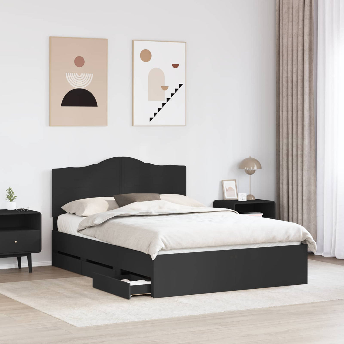 Bed Frame with Drawer Black 140 x 190 cm Engineer Wood