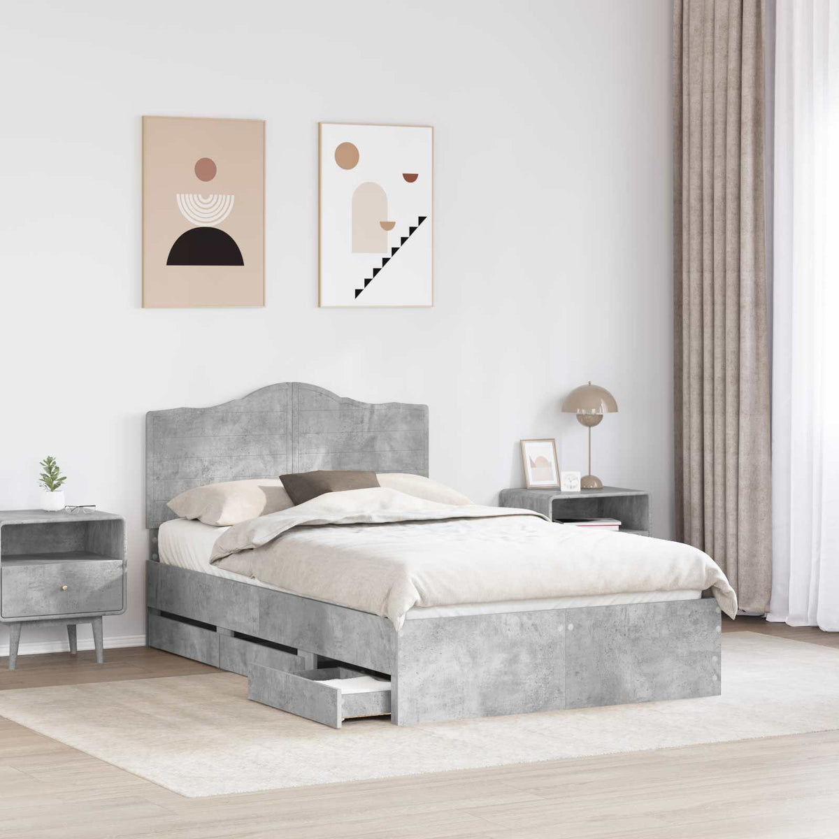 Bed Frame with Drawer Concrete Grey 135 x 190 cm Engineer Wood