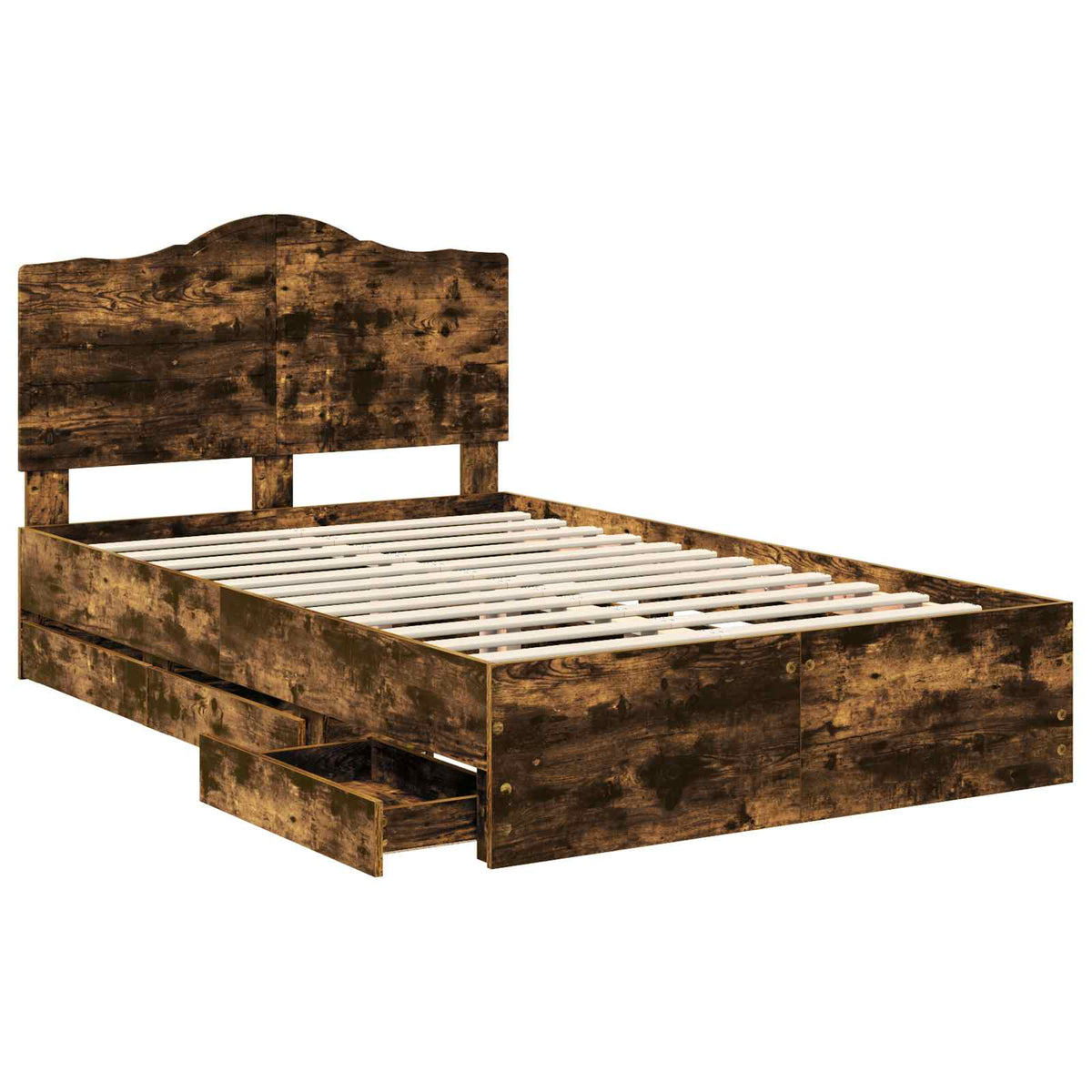Bed Frame with Drawer Smoked Oak 135 x 190 cm Engineer Wood