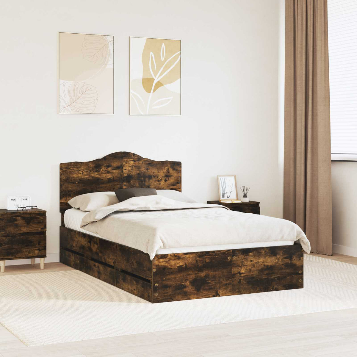 Bed Frame with Drawer Smoked Oak 120 x 200 cm Engineer Wood