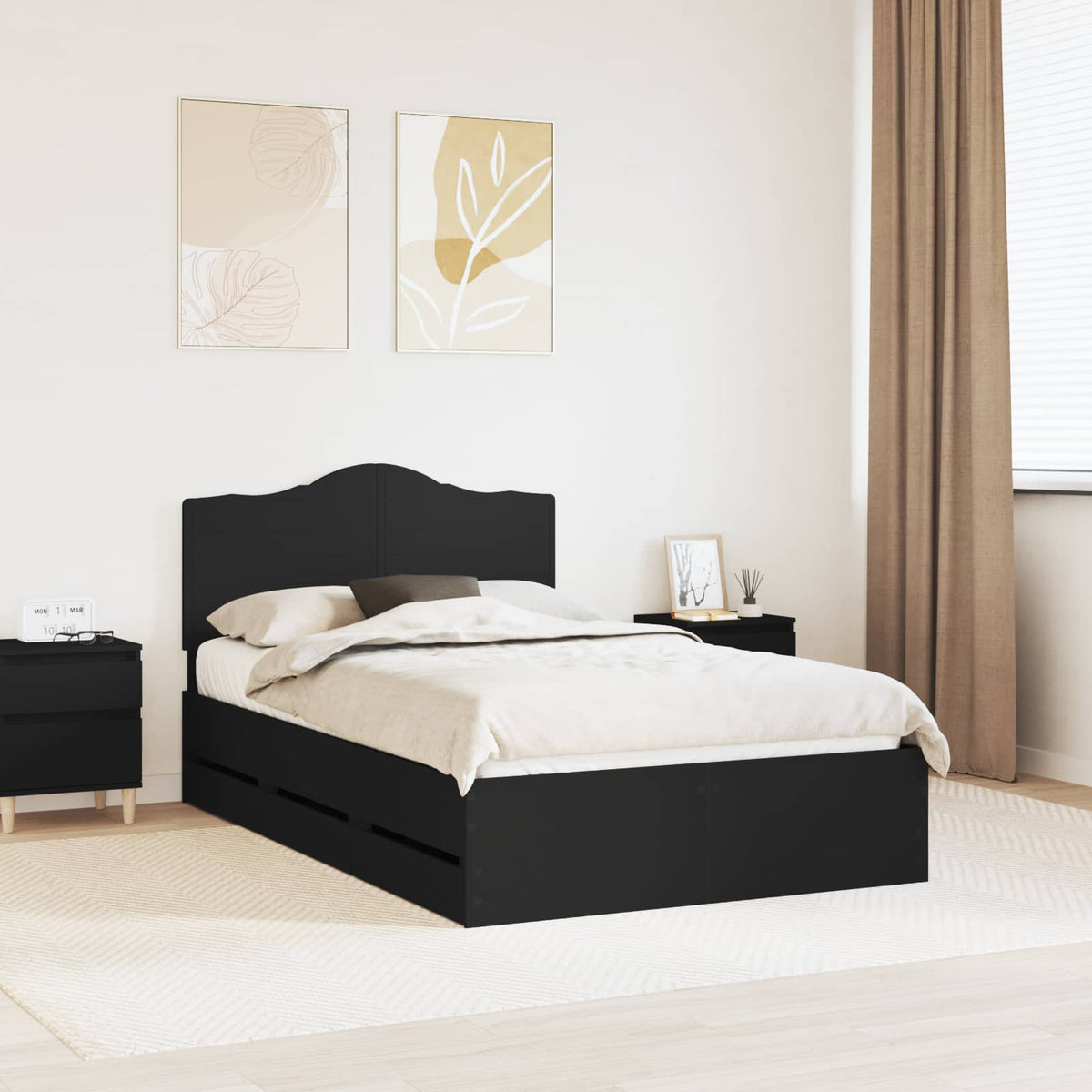 Bed Frame with Drawer Black 120 x 190 cm Engineer Wood