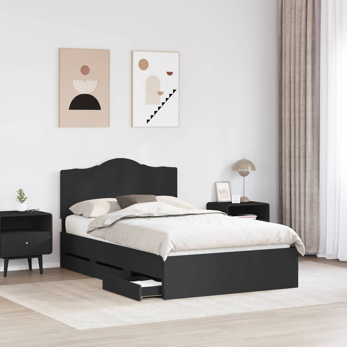 Bed Frame with Drawer Black 120 x 190 cm Engineer Wood