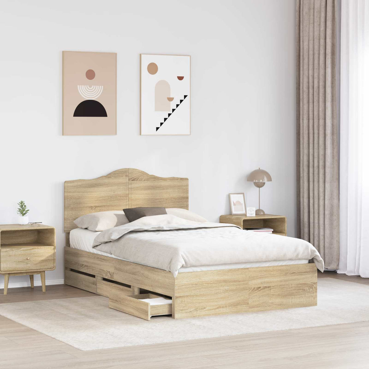 Bed Frame with Drawer Sonoma Oak 120 x 190 cm Engineer Wood