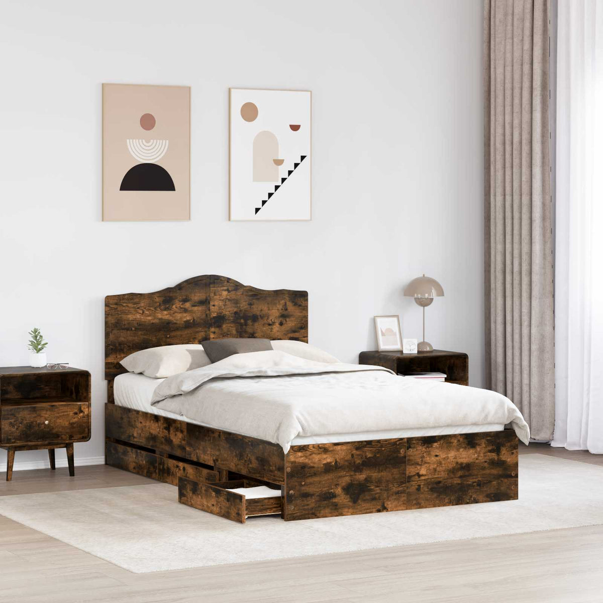 Bed Frame with Drawer Smoked Oak 120 x 190 cm Engineer Wood