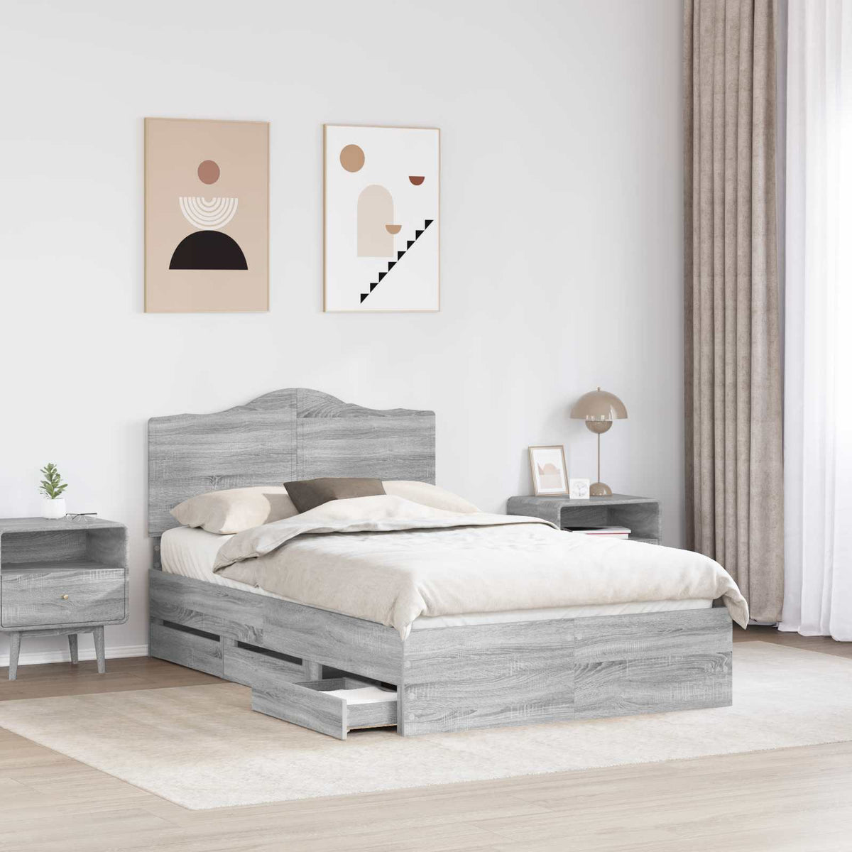 Bed Frame with Drawer Grey Sonoma 120 x 190 cm Engineer Wood