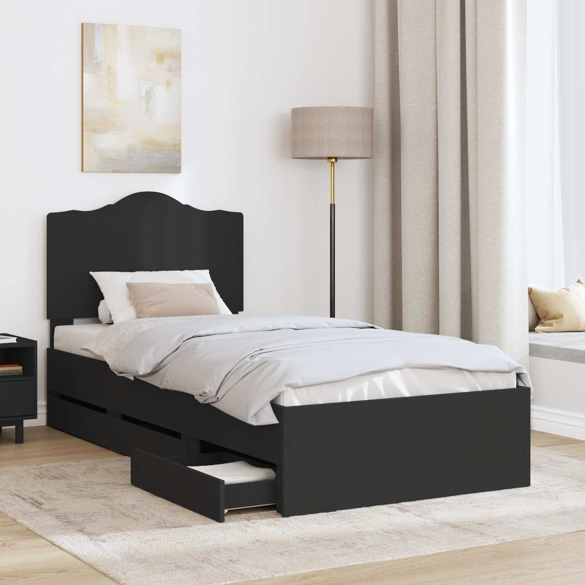 Bed Frame with Drawer Black 100 x 200 cm Engineer Wood
