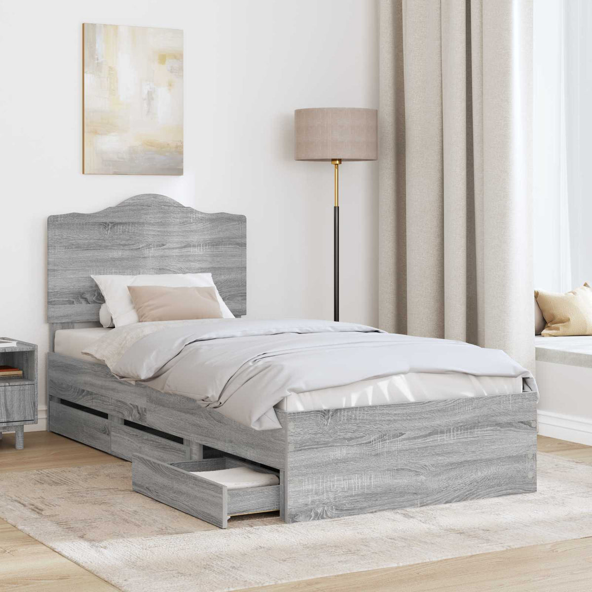 Bed Frame with Drawer Grey Sonoma 100 x 200 cm Engineer Wood