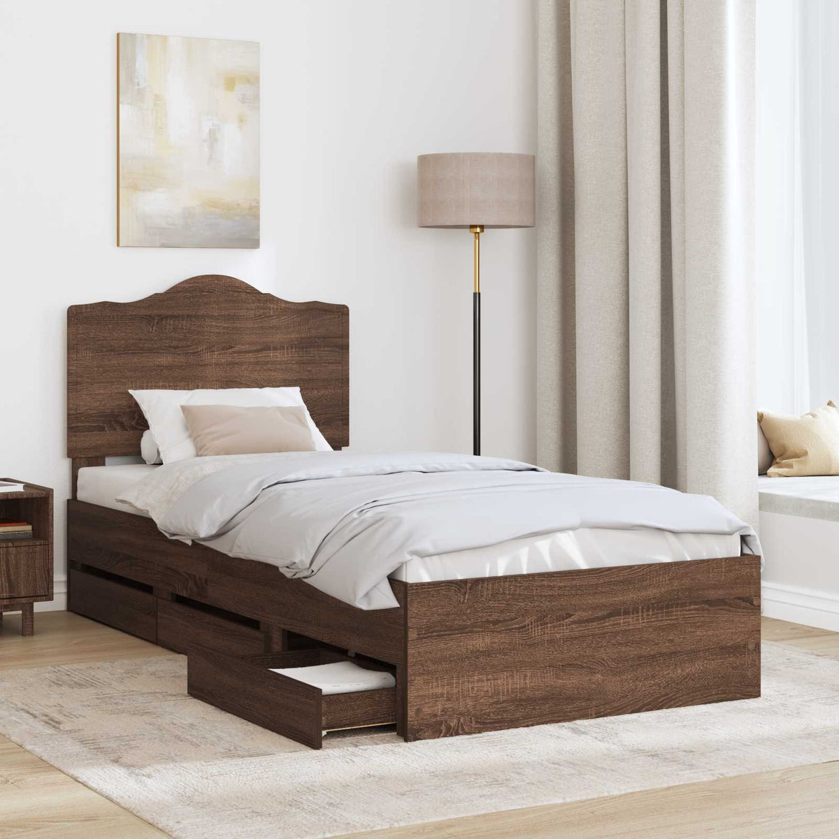 Bed Frame with Drawer Brown Oak 100 x 200 cm Engineer Wood