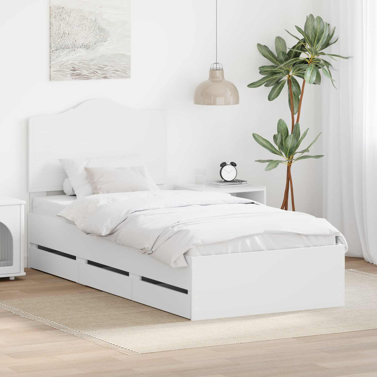 Bed Frame with Drawer White 90 x 200 cm Engineer Wood