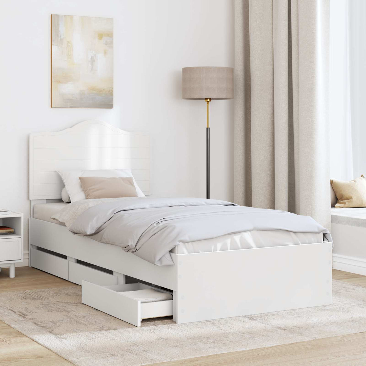 Bed Frame with Drawer White 90 x 200 cm Engineer Wood