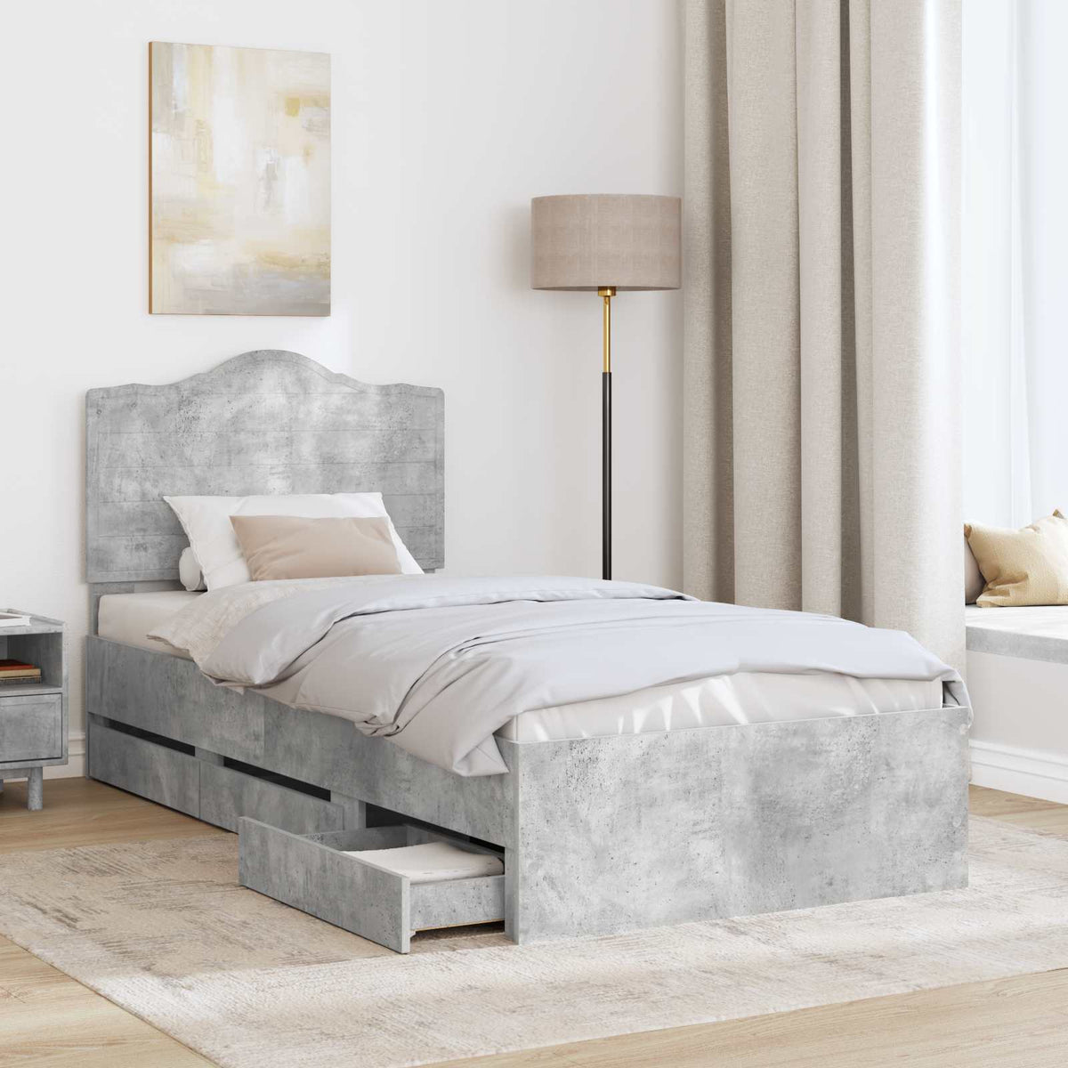 Bed Frame with Drawer Concrete Grey 90 x 200 cm Engineer Wood