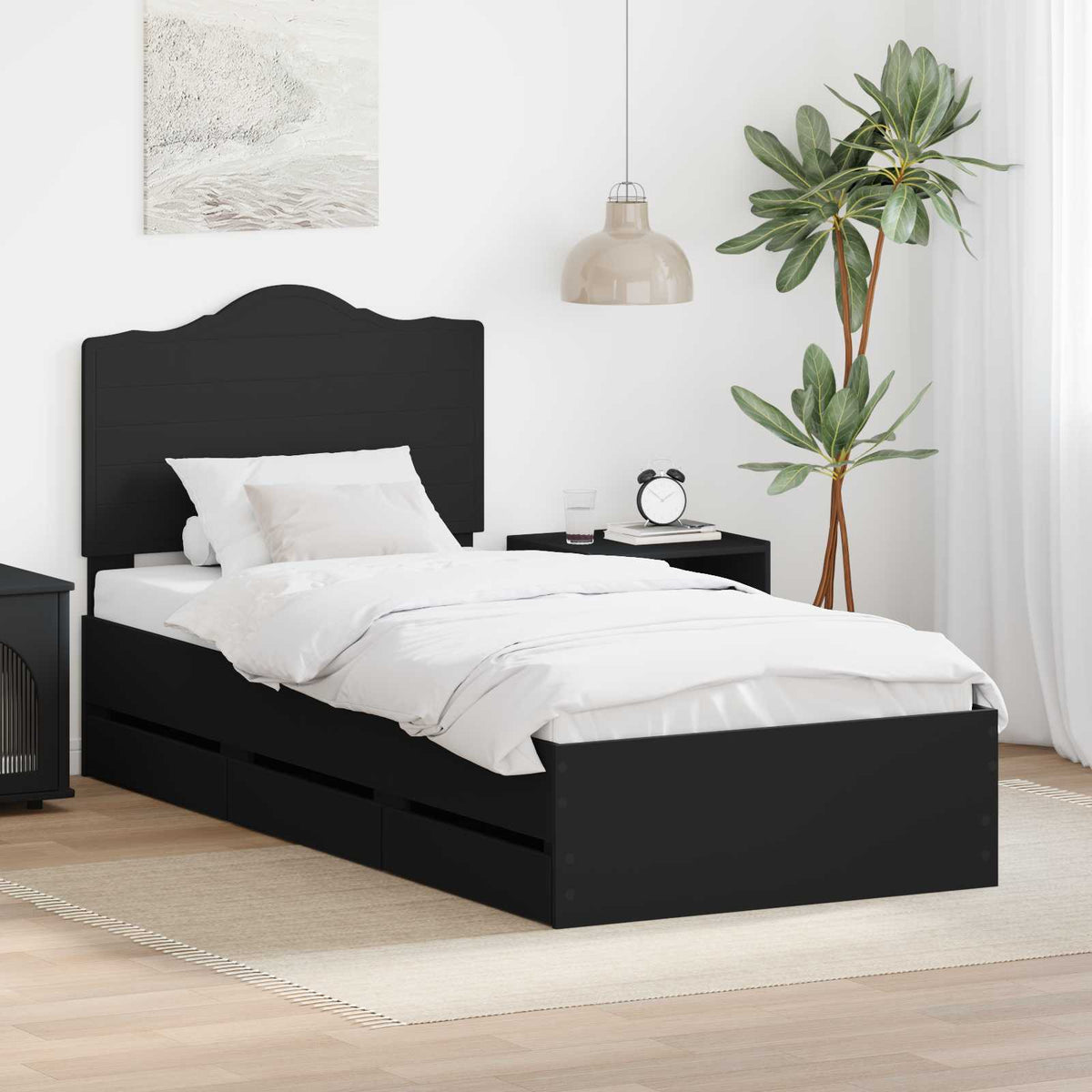 Bed Frame with Drawer Black 75 x 190 cm Engineer Wood