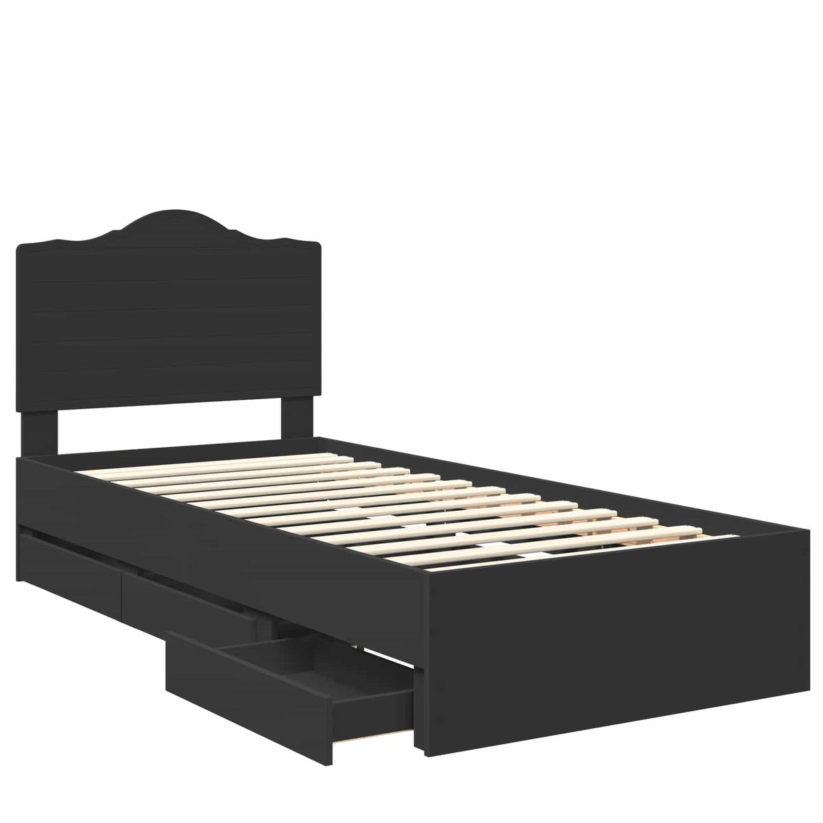 Bed Frame with Drawer Black 75 x 190 cm Engineer Wood