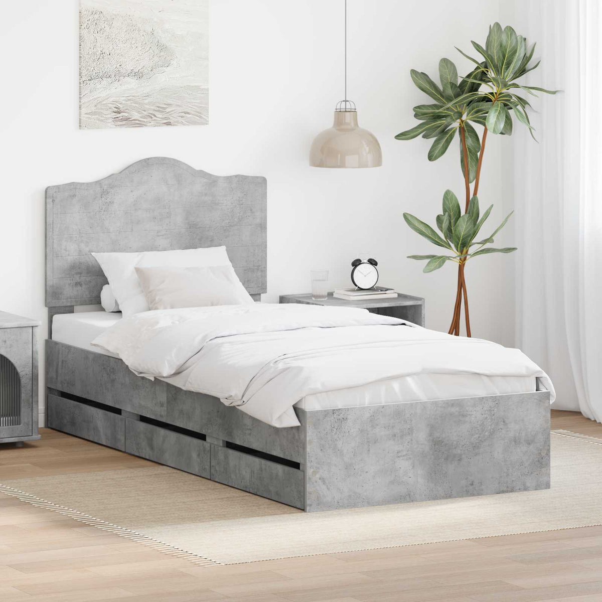 Bed Frame with Drawer Concrete Grey 75 x 190 cm Engineer Wood