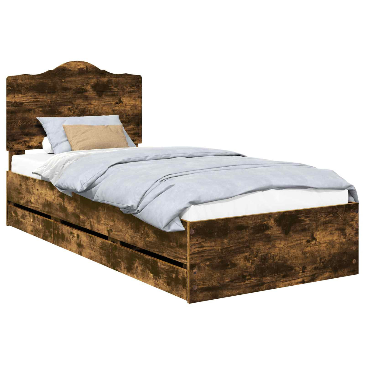 Bed Frame with Drawer Smoked Oak 75 x 190 cm Engineer Wood