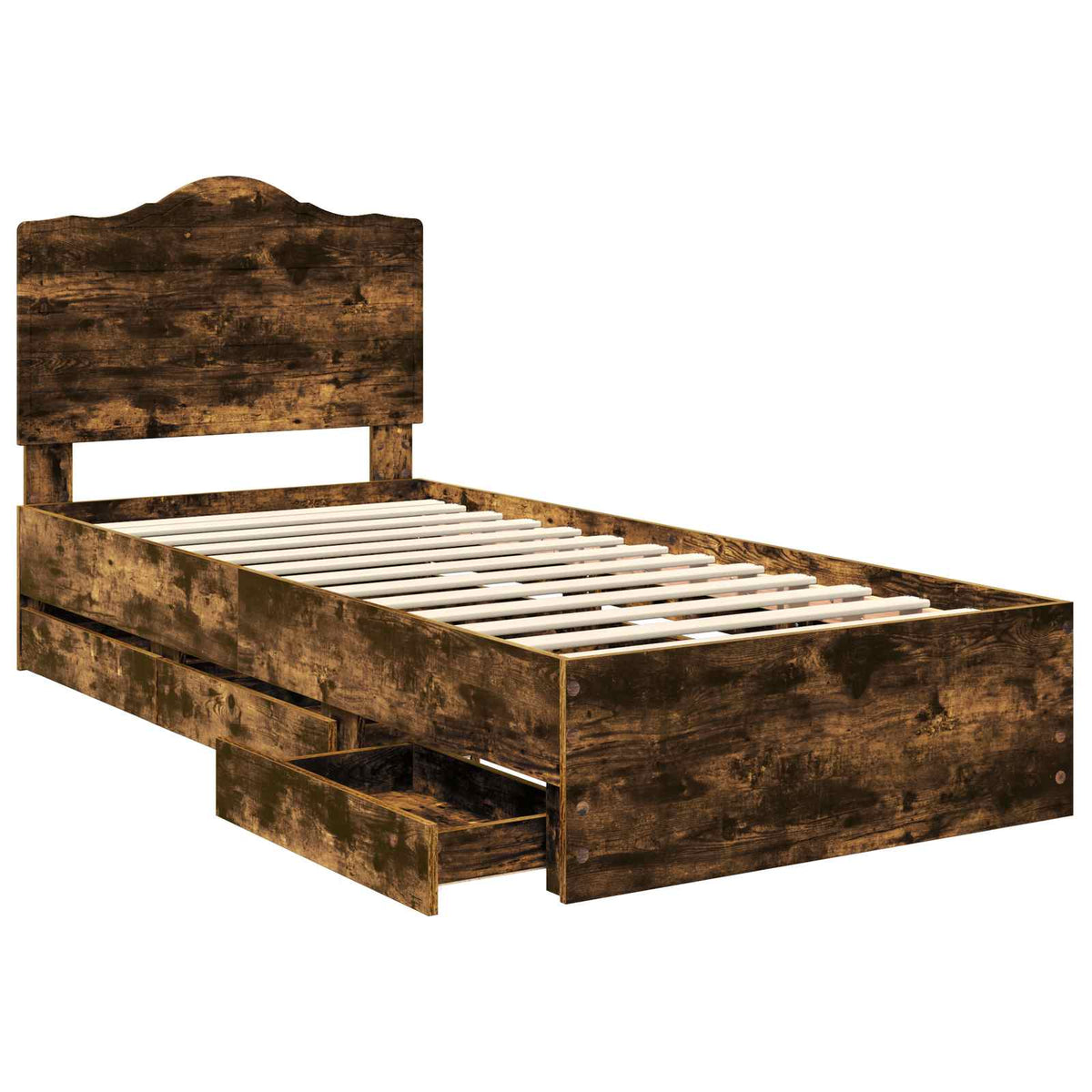 Bed Frame with Drawer Smoked Oak 75 x 190 cm Engineer Wood