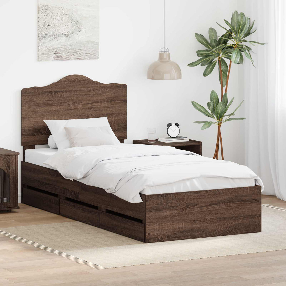 Bed Frame with Drawer Brown Oak 75 x 190 cm Engineer Wood