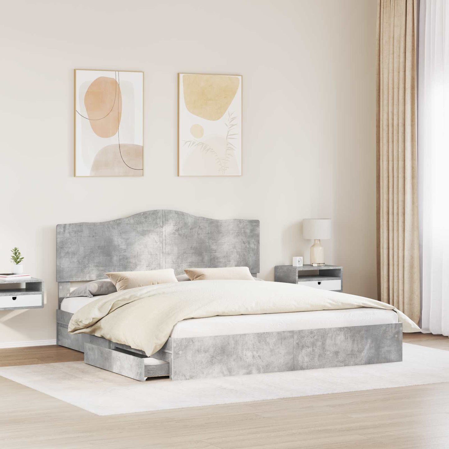 Storage Bed Concrete Grey 200 x 200 cm Engineered Wood