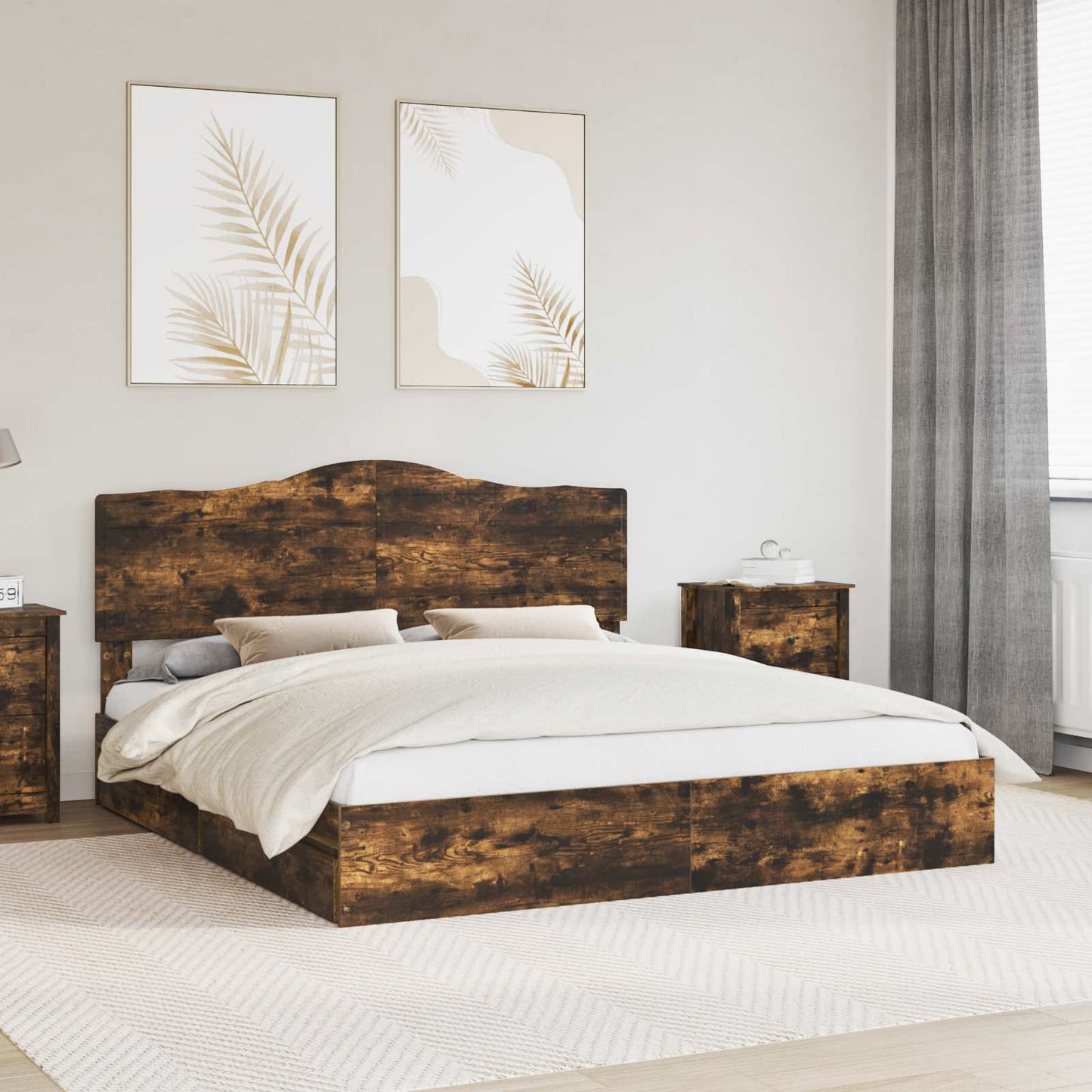 Storage Bed with Drawer Smoked Oak 180 x 200 cm Engineered Wood