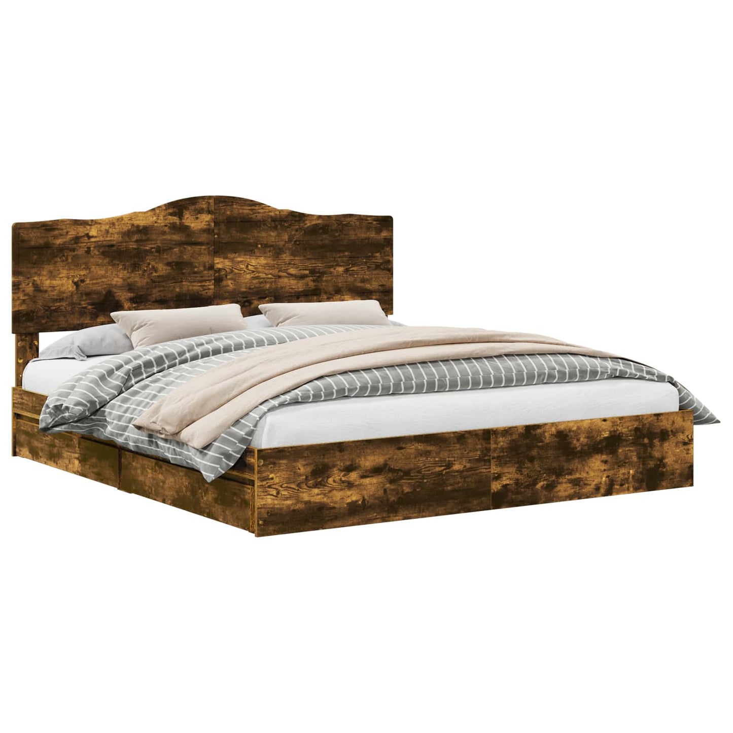 Storage Bed with Drawer Smoked Oak 180 x 200 cm Engineered Wood